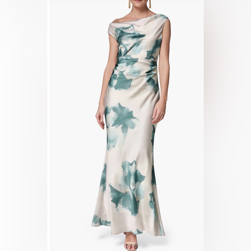 Donna Karan New York Water Lily Print One-Shoulder Gown Size 12